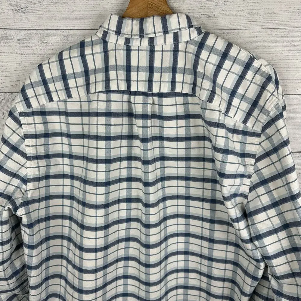 J Crew Mens size XL Plaid Classic Flex Oxford Shirt Long Sleeve Button Down Blue